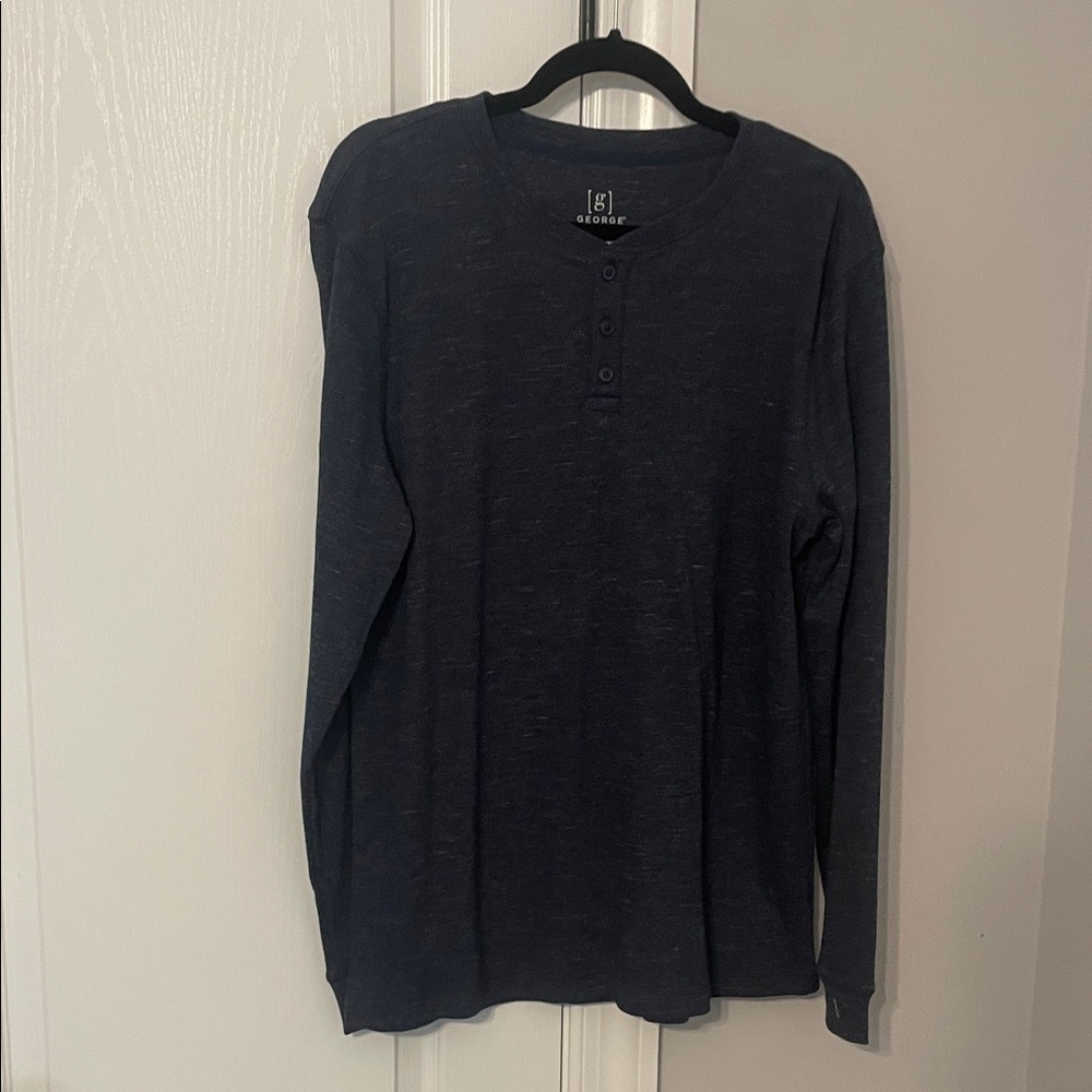 George Men's Dark Blue Long Sleeve Henley